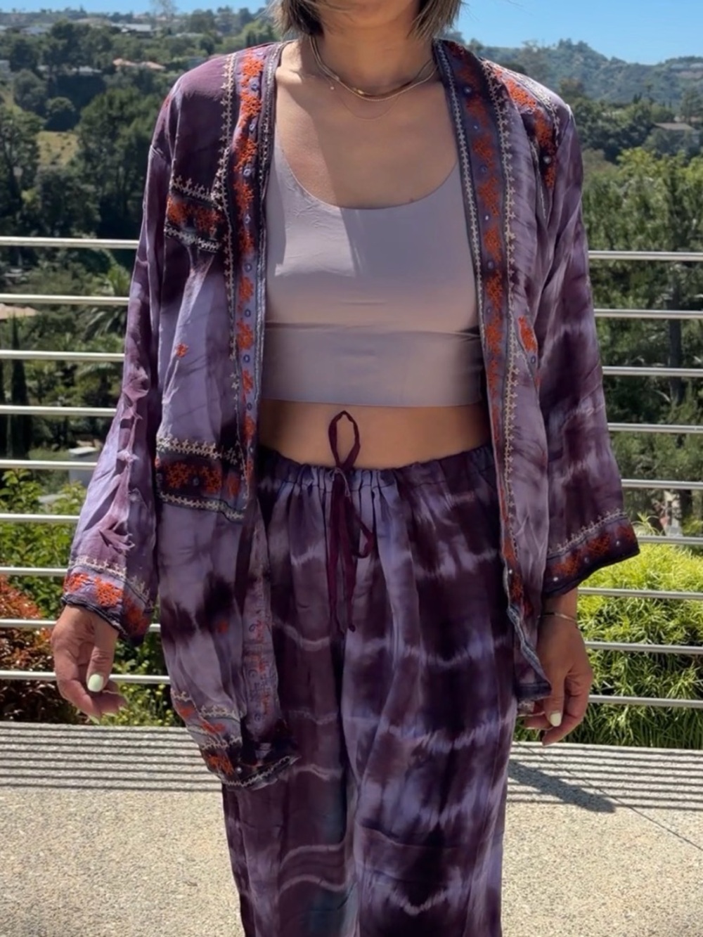 Sun Child 2PC silk Purple Tie-Dye Jacket & Pants Festival Coachella one size - Picture 8 of 11